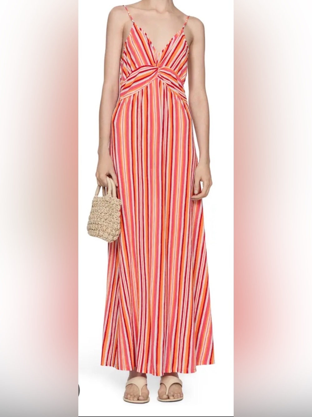 Mango Pink, Orange & Cream Vertical-Stripe Maxi Skirt